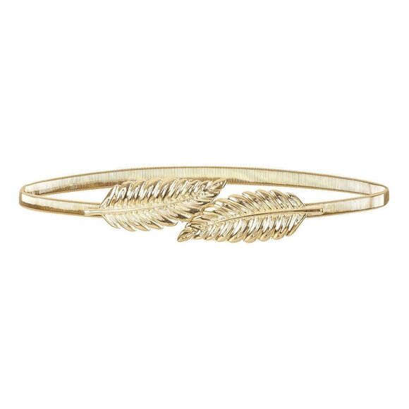 ✨🍃 Leaf Buckle Stretchy Elastic Greek Goddess Gold Silver Metal Dress Belt NEW - Picture 2 of 16
